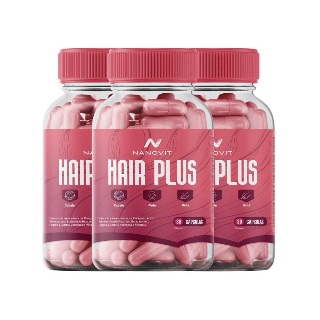 Hair Plus – Cabelo, Pele e Unhas - 30 cápsulas | Biotina, Colágeno e Ácido Hialurônico - Nanovit