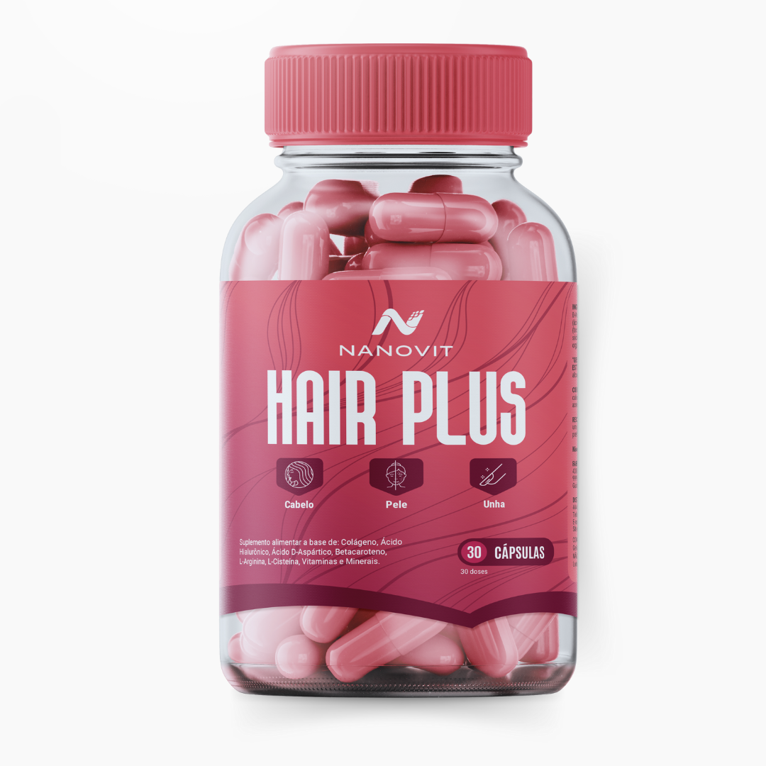 Hair Plus – Cabelo, Pele e Unhas - 30 cápsulas | Biotina, Colágeno e Ácido Hialurônico - Nanovit