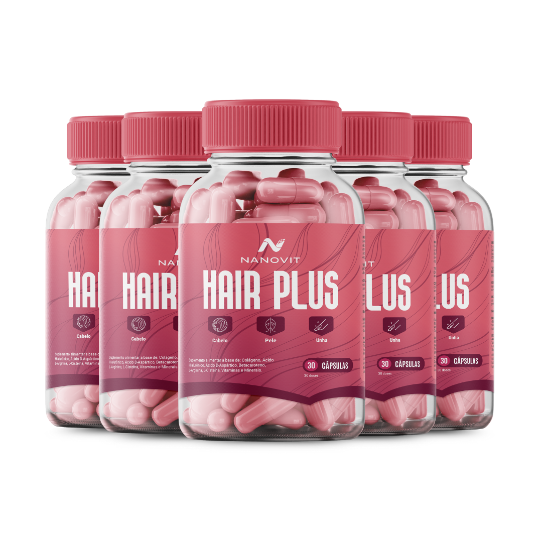 Hair Plus – Cabelo, Pele e Unhas - 30 cápsulas | Biotina, Colágeno e Ácido Hialurônico - Nanovit