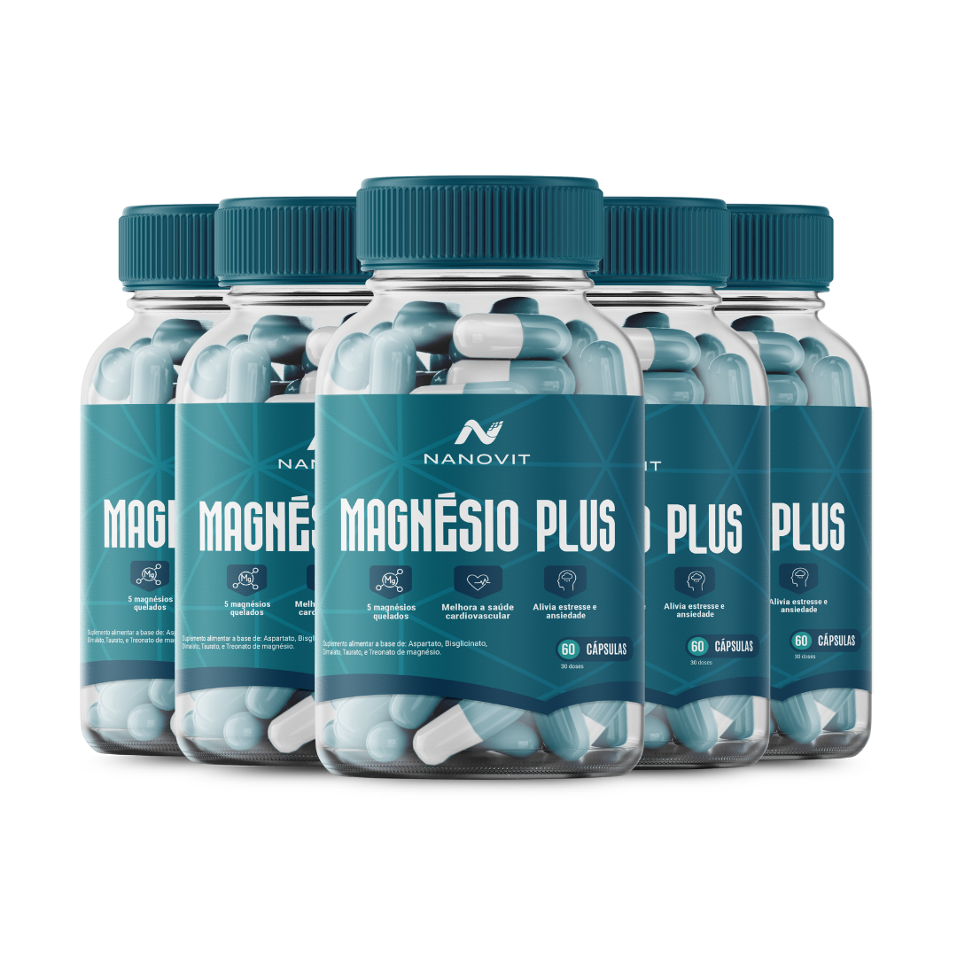 Magnésio Plus - 5 em 1 Quelato 100% Natural 60 caps Nanovit