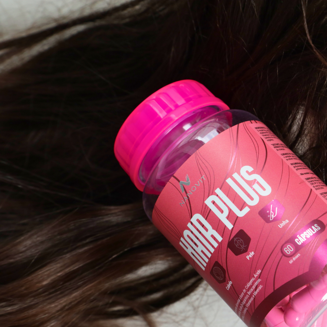 Hair Plus | Cabelo, Pele e Unhas - 30 cápsulas | Biotina, Colágeno e Ácido Hialurônico - Nanovit
