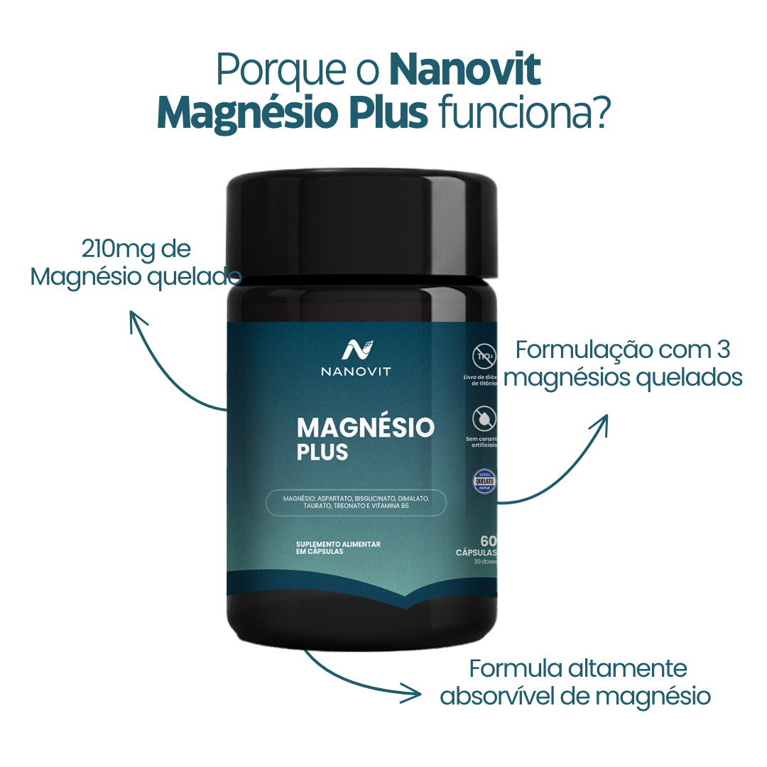 Magnésio Quelato - (Blisglicinato, Treonato, Dimalato e Taurato) em cápsulas 100% natural - Nanovit