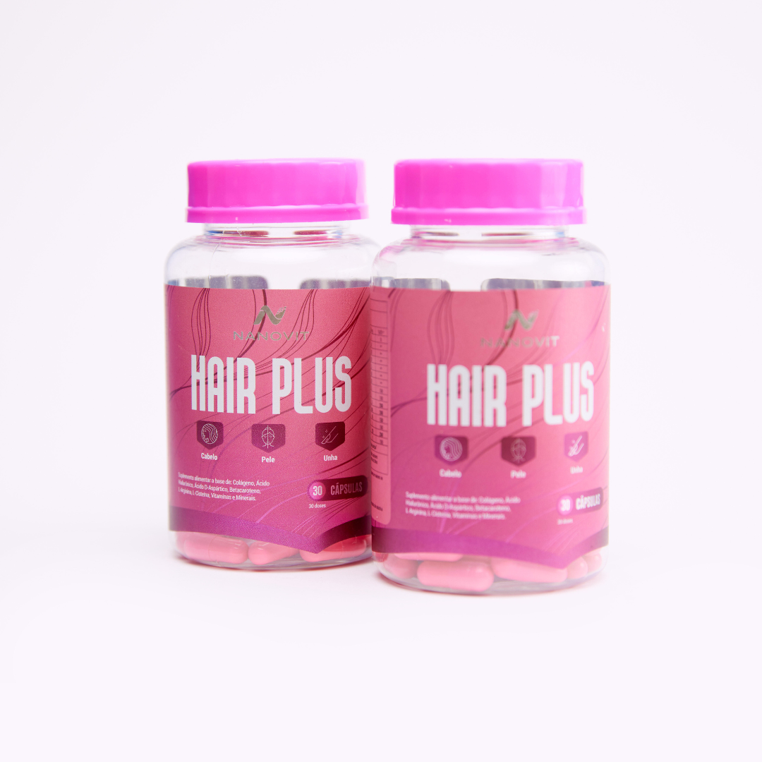 Hair Plus – Cabelo, Pele e Unhas - 60 cápsulas | Biotina, Colágeno e Ácido Hialurônico - Nanovit