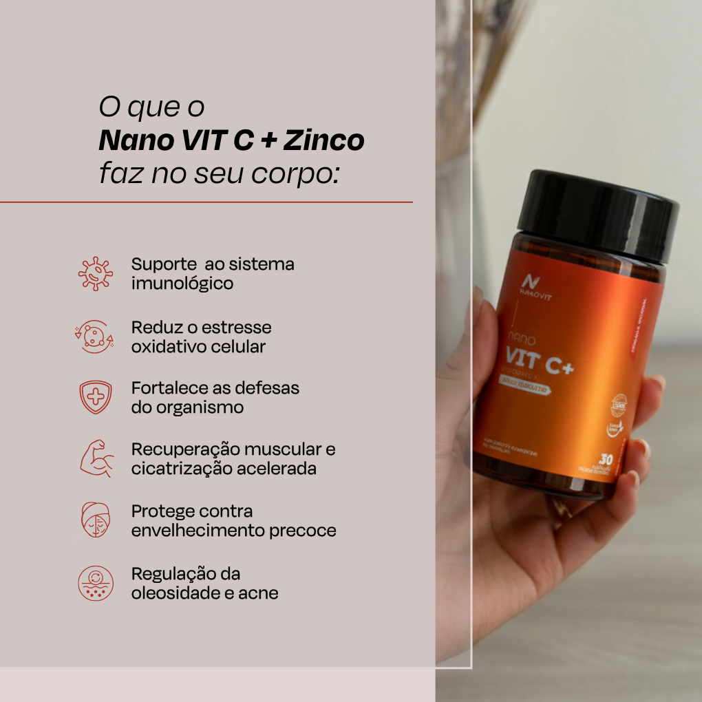 Vitamina C + Zinco Quelado 60 Cápsulas - Nanovit
