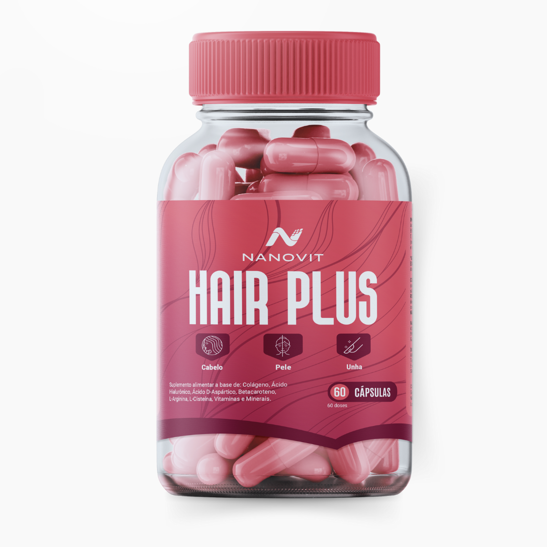 Hair Plus – Cabelo, Pele e Unhas - 60 cápsulas | Biotina, Colágeno e Ácido Hialurônico - Nanovit