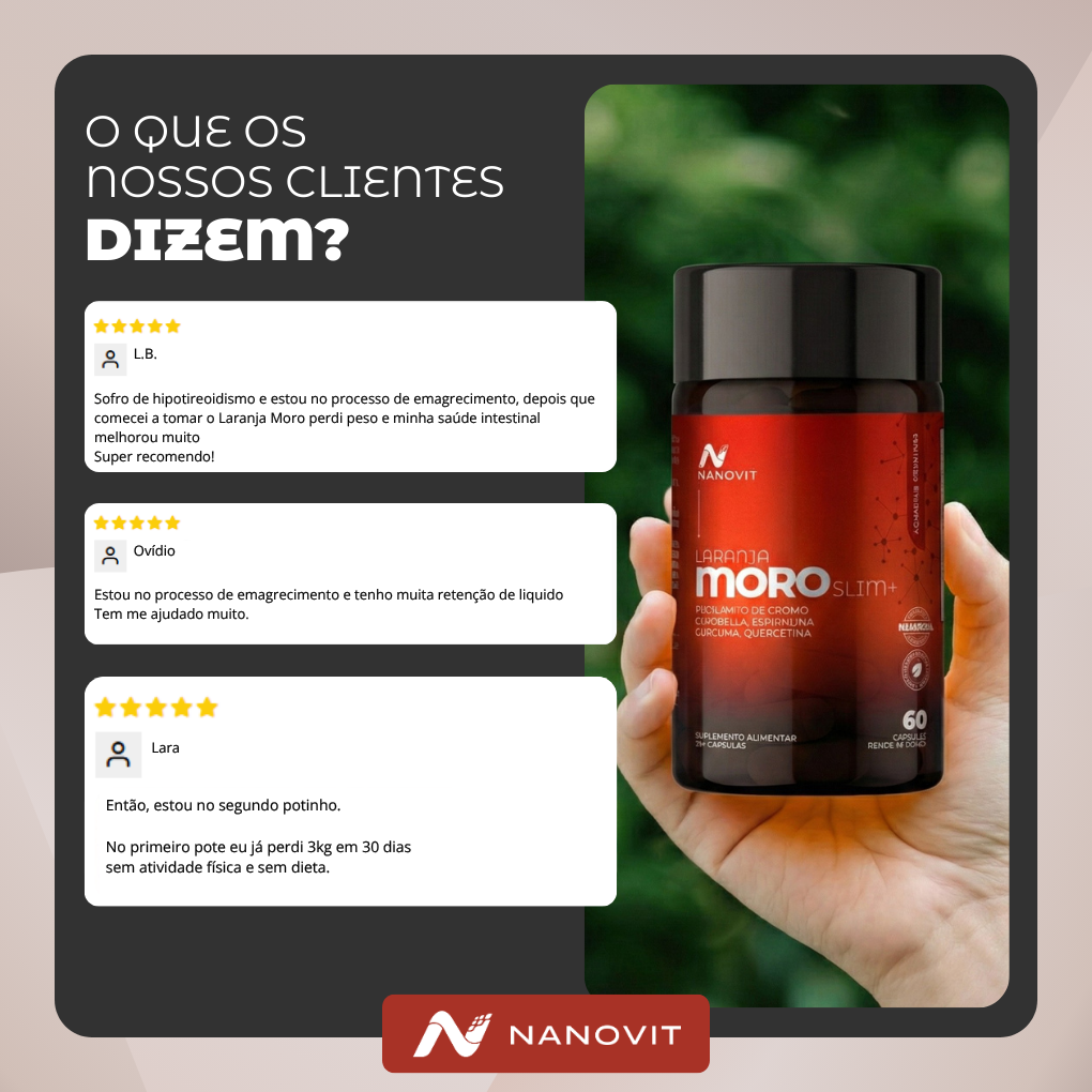 Laranja Moro Slim+ Cromo, Spirulina, Curcumina, Chlorella, Quercetina e Própolis - 60 Cáps – Nanovit