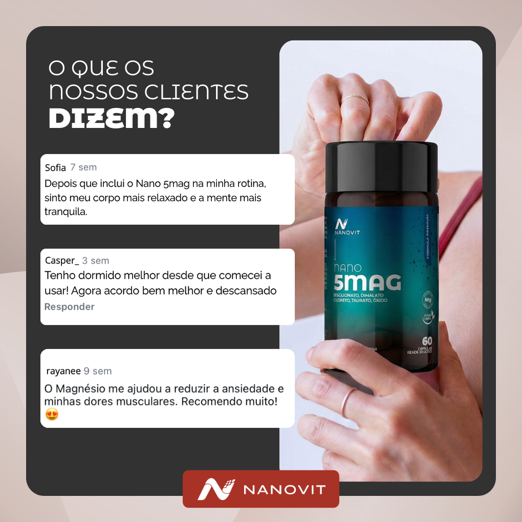 Nano 5Mag | Dimalato, Bisglicinato, Cloreto, Taurato e Óxido de Magnésio, 60 Cáps | Nanovit
