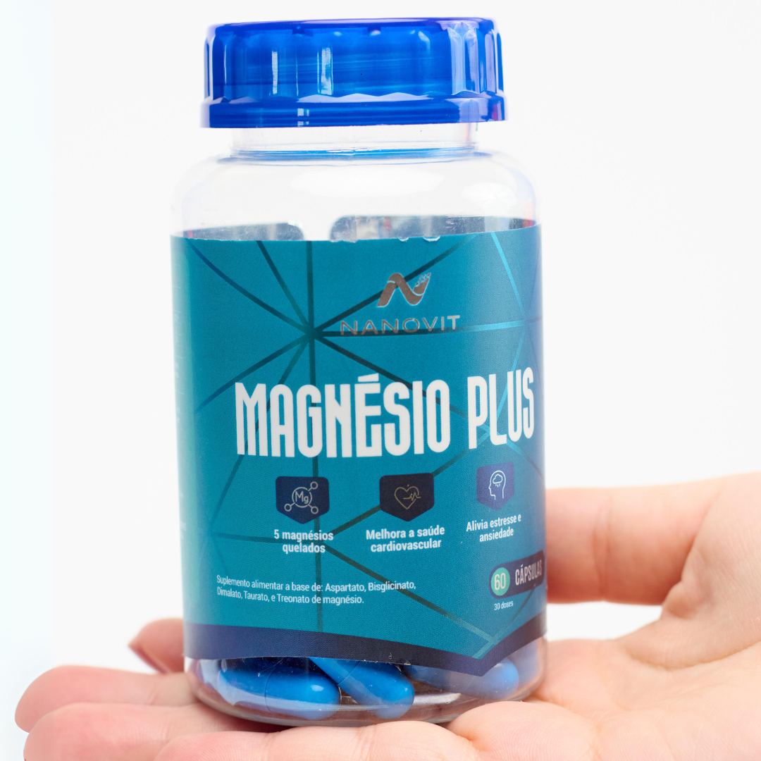 Magnésio Plus - 5 em 1 Quelato 100% Natural 60 caps Nanovit