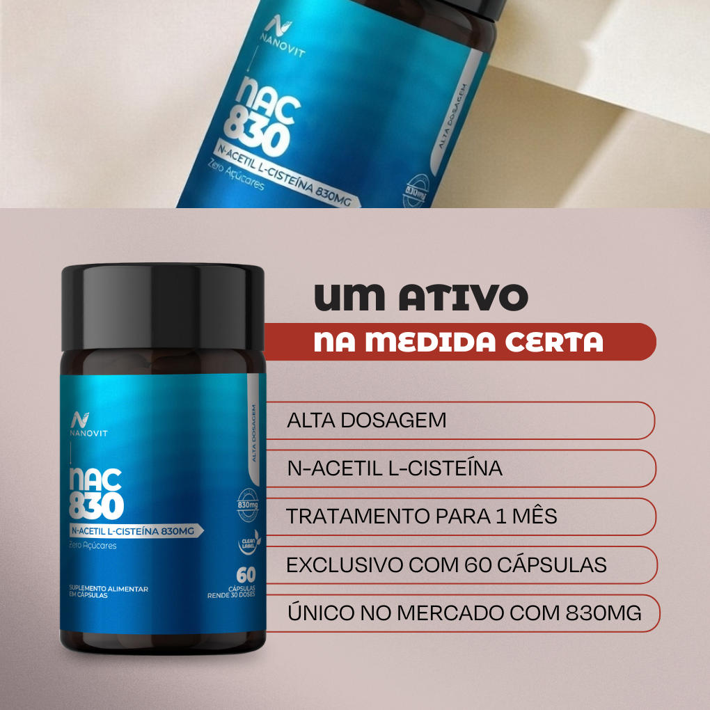 NAC (N-Acetil L-Cisteína) - 830mg - 60 cápsulas - Nanovit