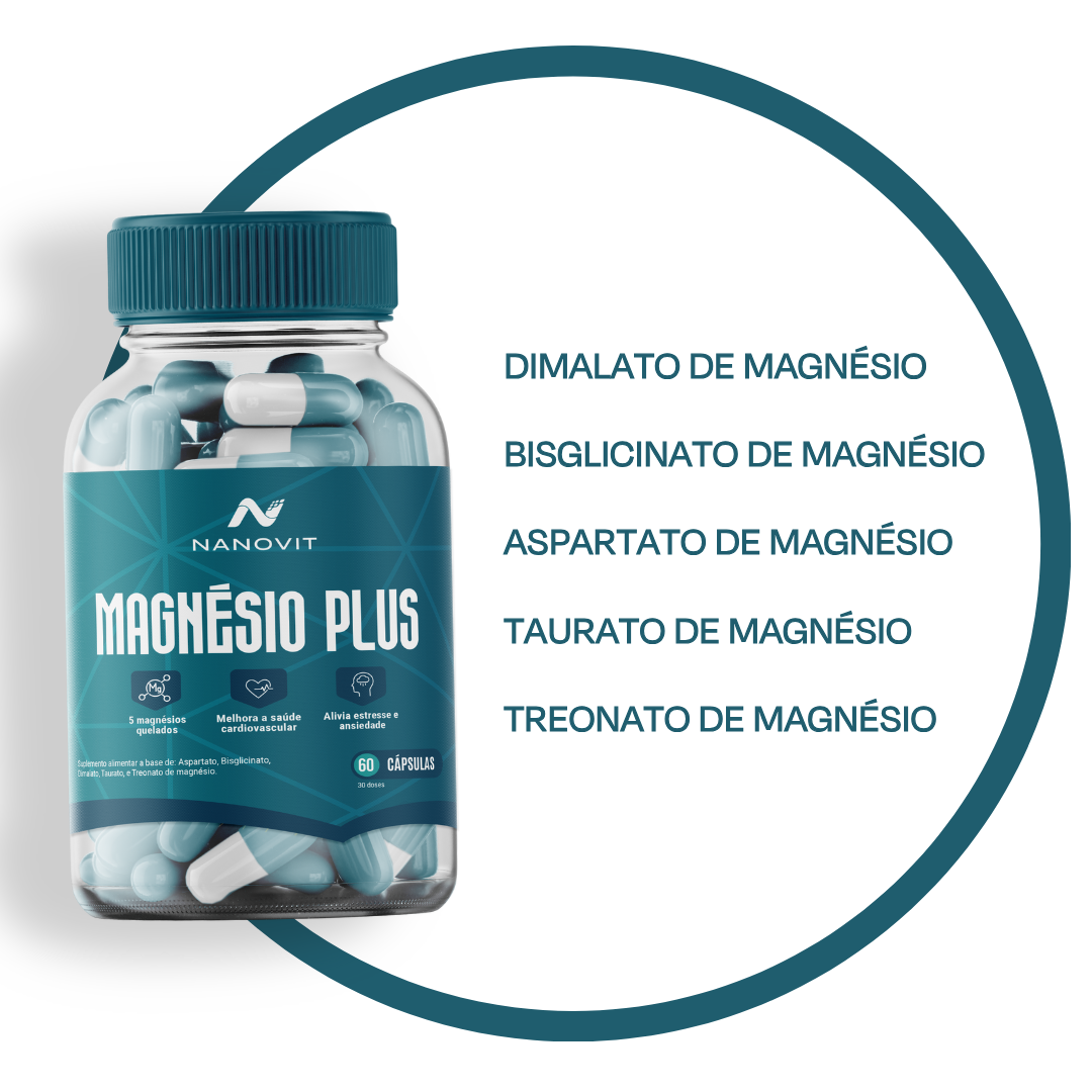 Magnésio Plus - 5 em 1 Quelato 100% Natural 60 caps Nanovit