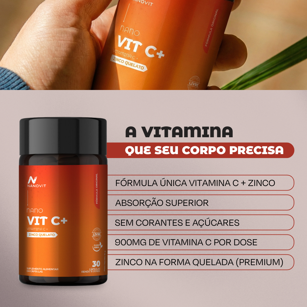 Vitamina C + Zinco Quelado 60 Cápsulas - Nanovit