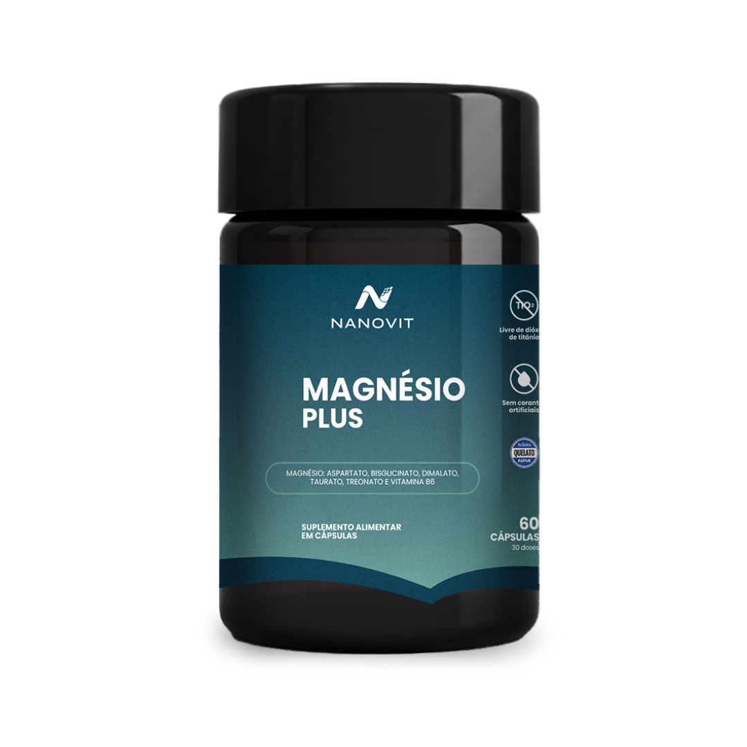 Magnésio Quelato - (Blisglicinato, Treonato, Dimalato e Taurato) em cápsulas 100% natural - Nanovit